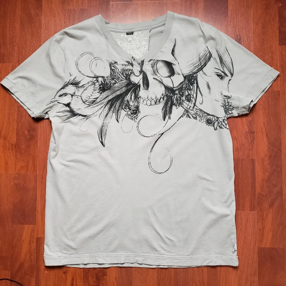 Buffalo David Bitton grey skull graphic tee sz M